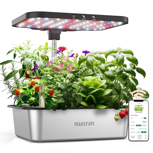 owltron Smart Hydroponics Growing System Kit,15 Pods Indoor Herb Garden with 36W LED Grow Light & APP Control, Planting Height Up to 30", Quiet Water Pump, Stainless Steel - Ideal Gift for All Ages product image