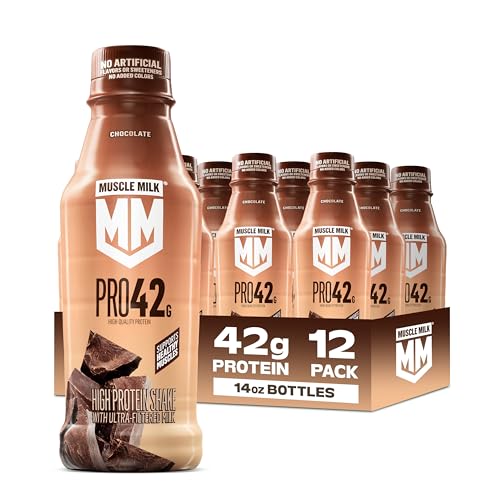 Amazon listing image: Muscle Milk Pro 42g reformulated ultra-filtered milk, Chocolate, 12 containers