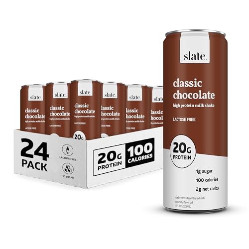 Amazon listing image: Slate 20g Protein Shake, Classic Chocolate, 24 containers