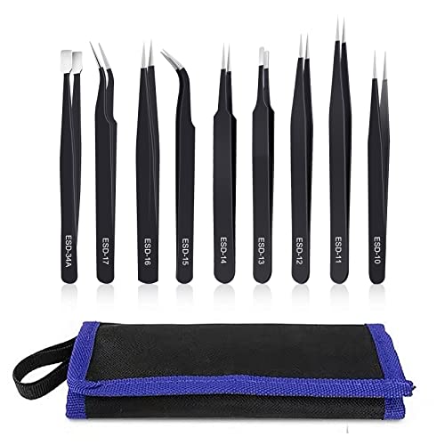 Kaverme 9PCS Precision Anti-Static Tweezers Set